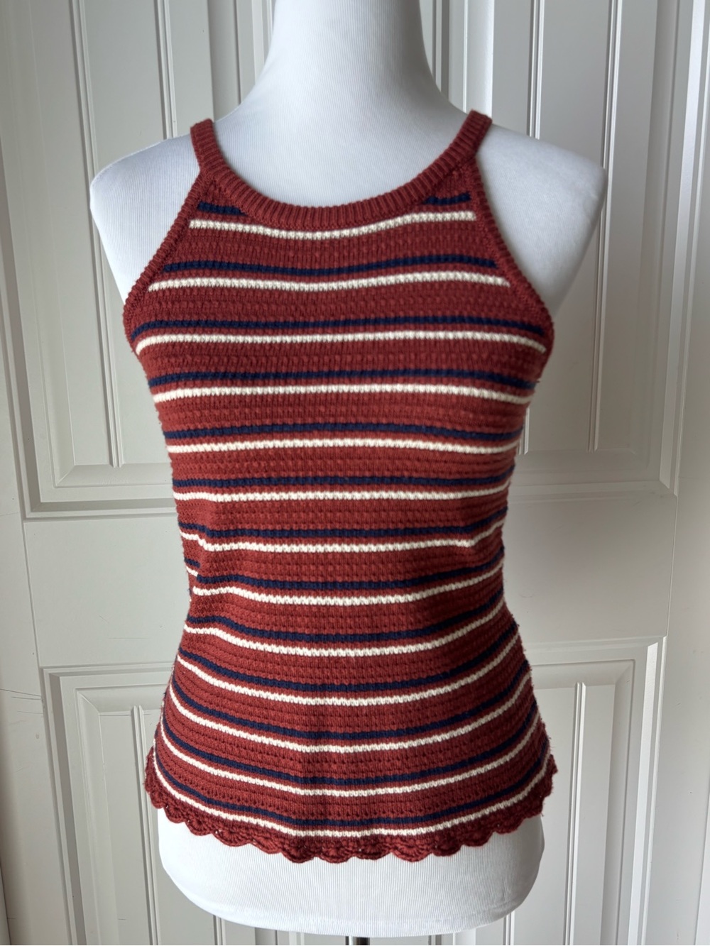Cloud Chaser Rust Striped Knit Halter Tank with Navy & Cream